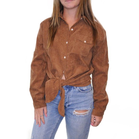 Solution Tops - SOLUTION Tie Front Corduroy Shirt #AQ18